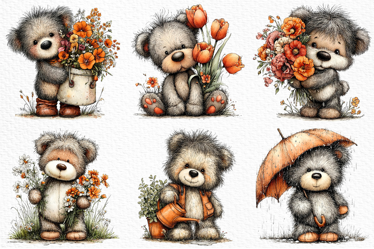 Whimsical Spring Teddy Bear Clipart, an Illustration by Craft Nest (Photo 5 of 11)