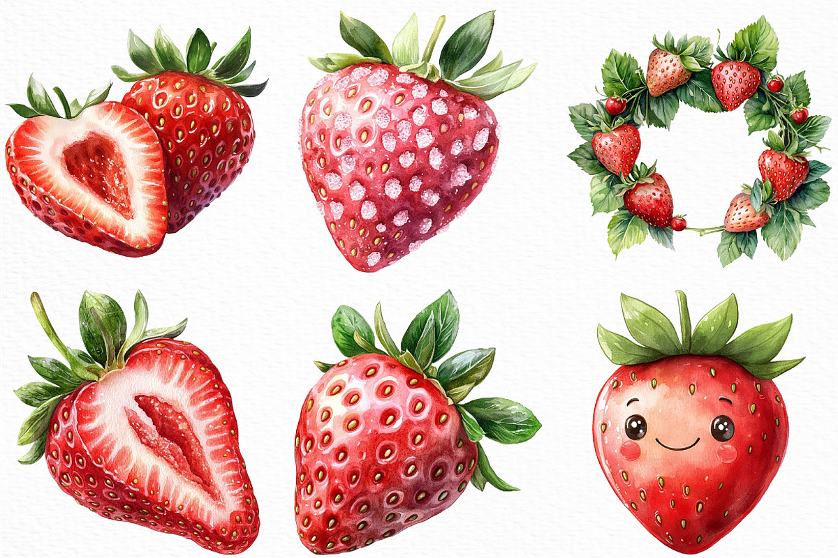 Watercolor Sweet Strawberry Clipart, an Illustration by Craft Nest (Photo 3 of 6)