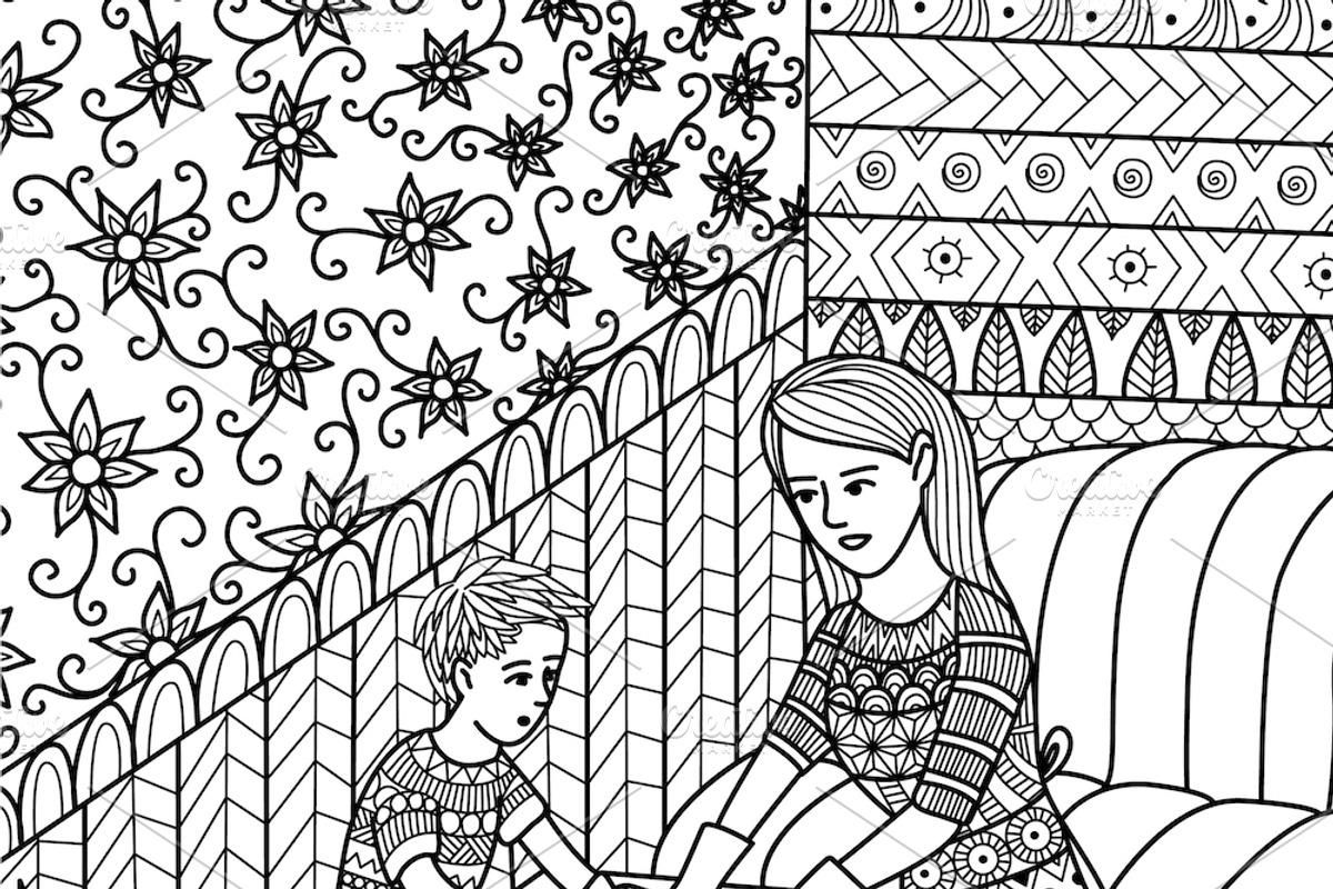 11 Mother's day coloring book page, an Illustration by Somjai King (Photo 5 of 13)