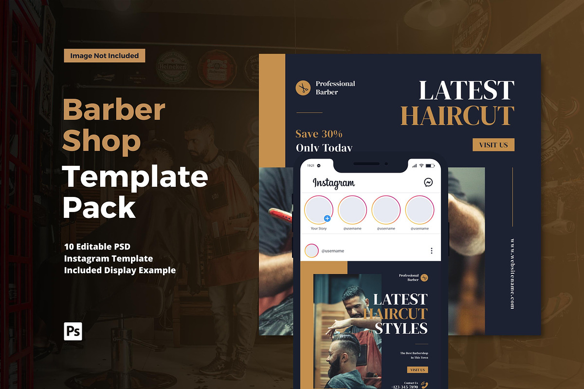 Barbershop Instagram Post, a Social Media Template by CavenArt (Photo 1 of 5)