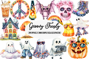 Groovy Halloween Clipart, Trendy, an Illustration by Daily.Designs