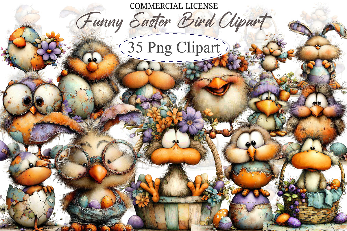 Funny Easter Bird Clipart, an Illustration by designcity5 (Photo 1 of 5)