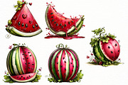 Whimsical summer watermelon clipart, an Illustration by Designworld (Thumbnail 5 of 8)