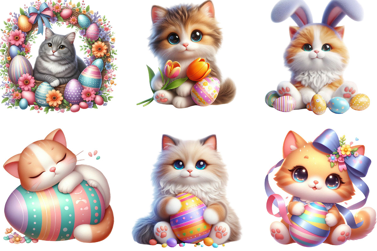 Whimsical Easter Cats Clipart, an Illustration by Designking (Photo 4 of 4)