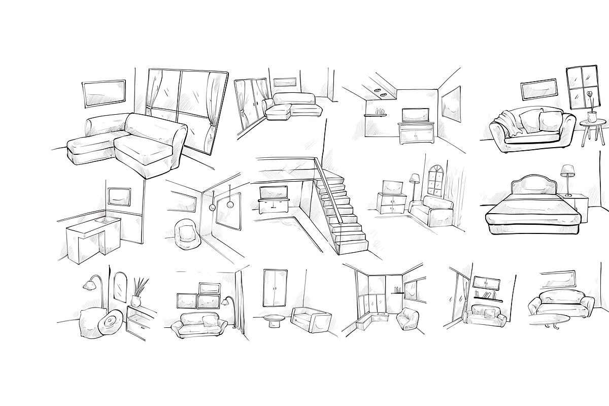 interior design handdrawn collection, an Object Graphic by nikagraphic
