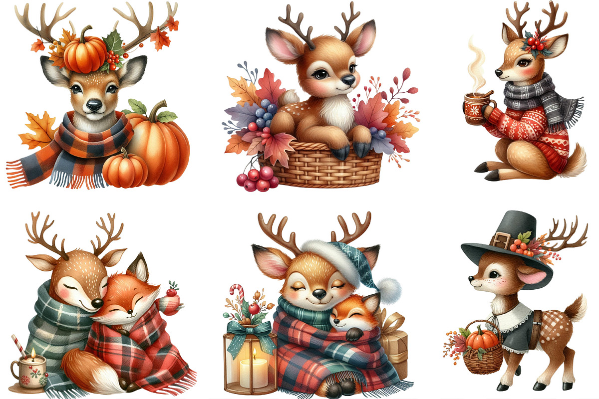 Watercolor Thanksgiving Reindeer PNG, an Illustration by Designking (Photo 3 of 4)