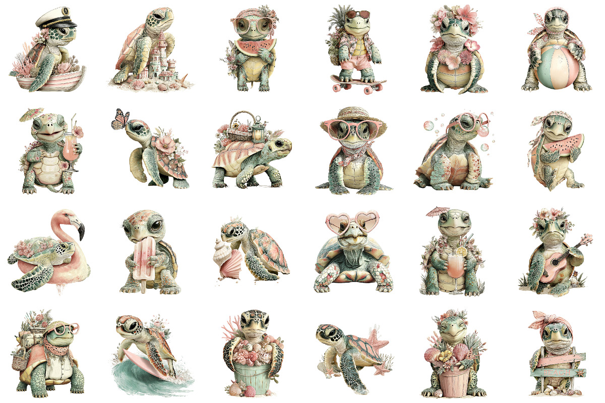 Whimsical Summer Turtle Clipart, an Animal Illustration by designcity5 (Photo 2 of 5)