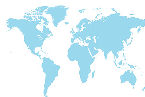 World map light blue color, flat des