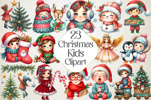 Watercolor Christmas Kids Clipart, an Illustration by DreamPrint404