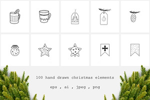 100 Hand Drawn Christmas Elements