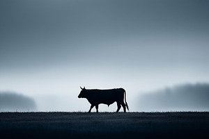 Lone cow silhouette walking across, an Animal Photo by MistyDay