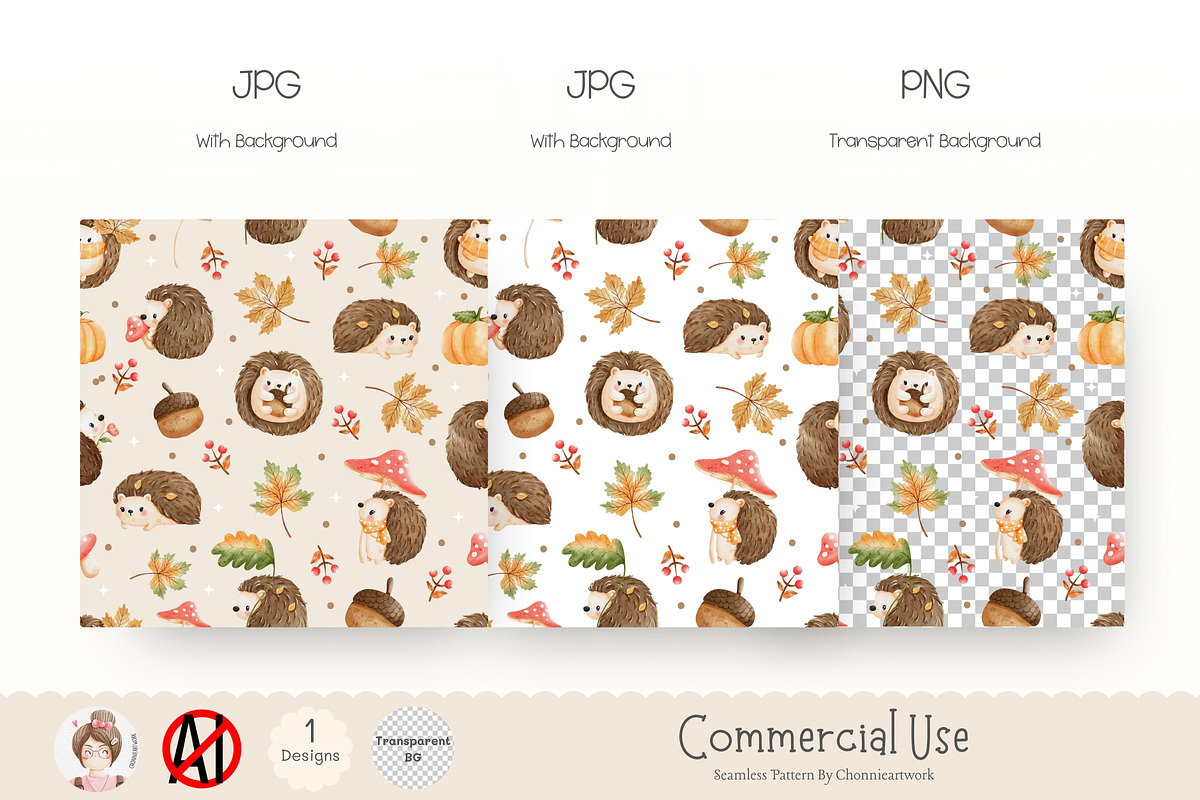 Autumn Hedgehog Seamless Pattern PNG, a Pattern Graphic by Chonnieartwork (Photo 3 of 5)
