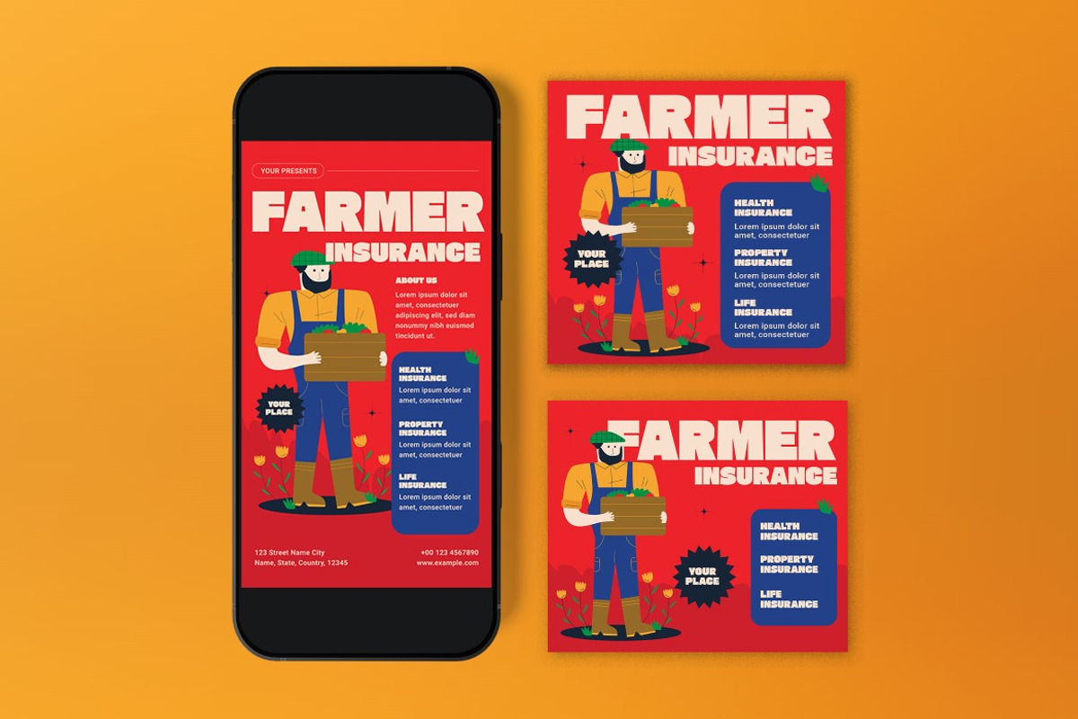Red Bold Farmer Insurance Flyer Set, a Flyer Template by graphicook (Photo 6 of 6)