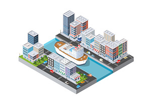 Cruise boat and naval ships vector, a Transportation Illustration by AlexZeL