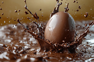 Chocolate Easter egg splashing, a Photo by Pavel_design