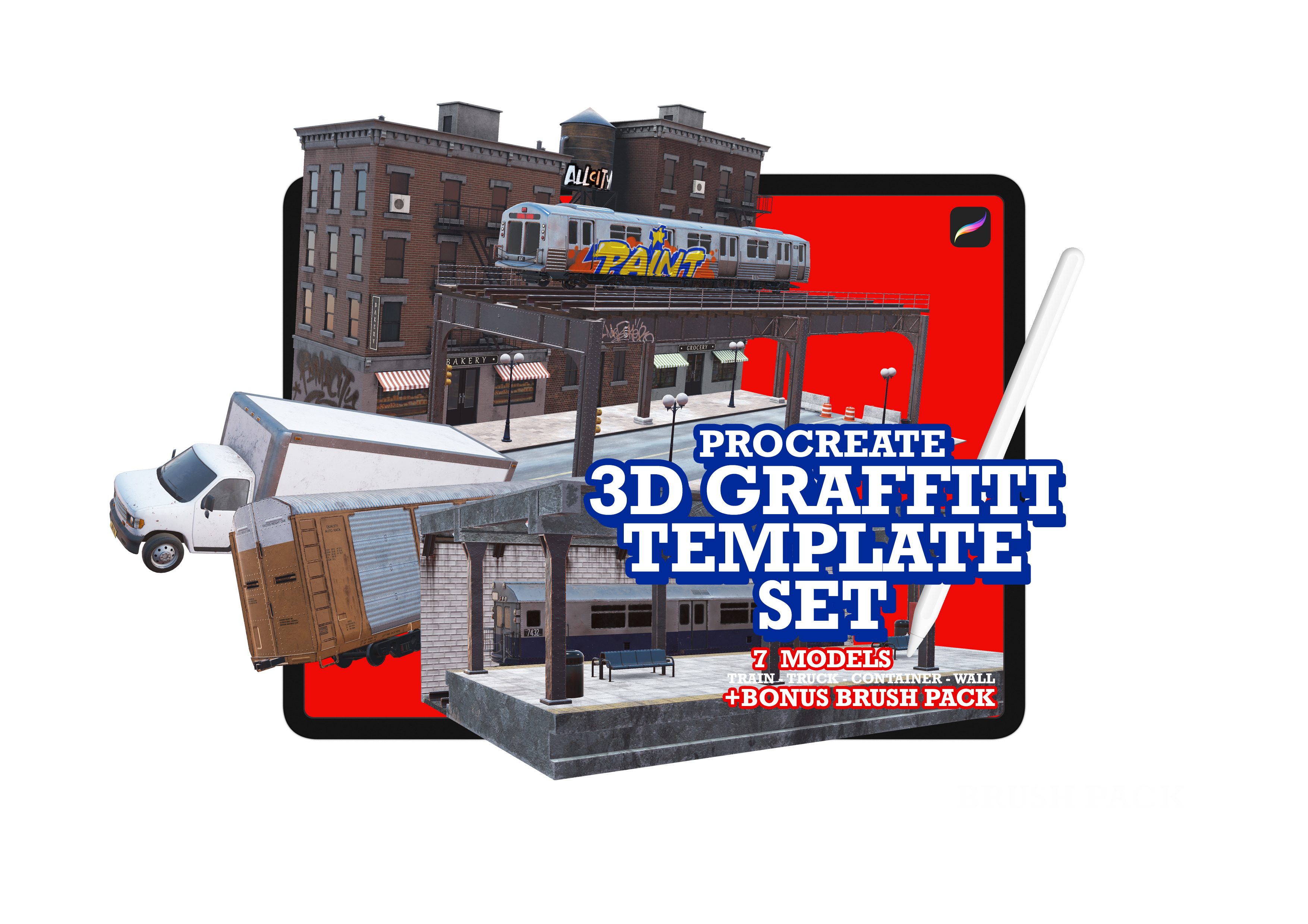 3D Procreate Graffiti Train Template