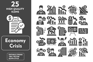Economy Crisis 25 Glyph Icons, an Icon by Pexelpy