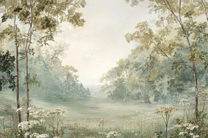Vintage Woodland Meadow Wallpaper, a Decorative Illustration by Virgo Studio