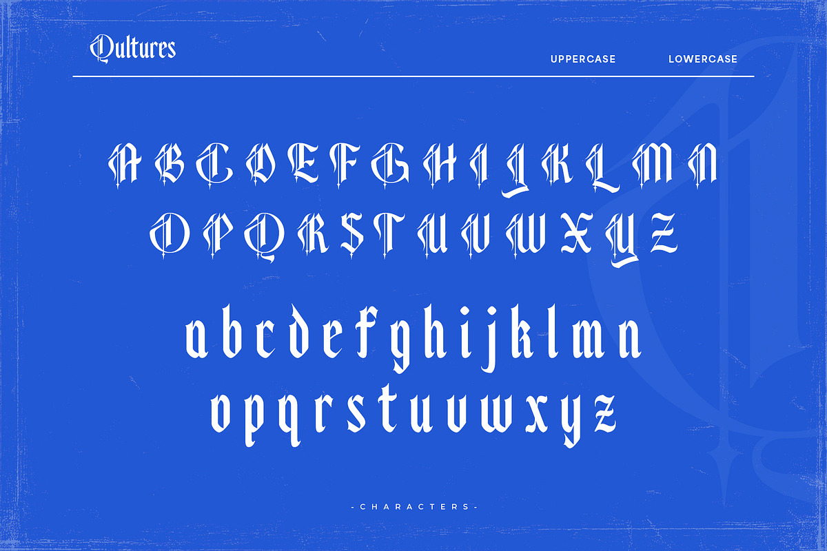 Qultures – Blackletter Typeface, a Blackletter Font by Almeera Std (Photo 6 of 11)