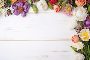 Bouquet of fresh flowers with copyspace on white wooden background, a Background Photo by AlyaAnd