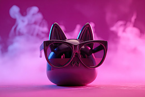 Bat-shaped object wearing sleek sunglasses rests on a colorful surface amidst s, a Beauty & Fashion Photo by AlyaAnd