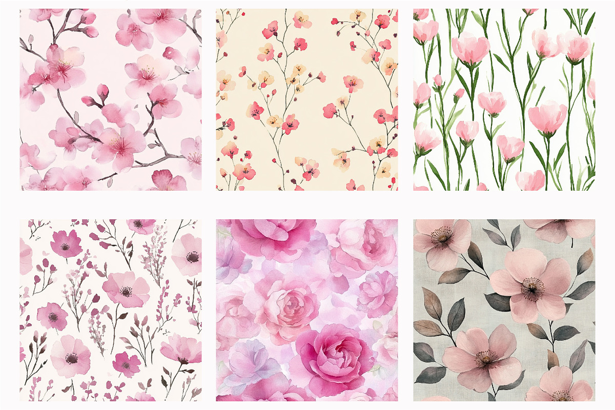 Seamless Soft Pink Flowers Patterns, a Pattern Graphic by DesignGet