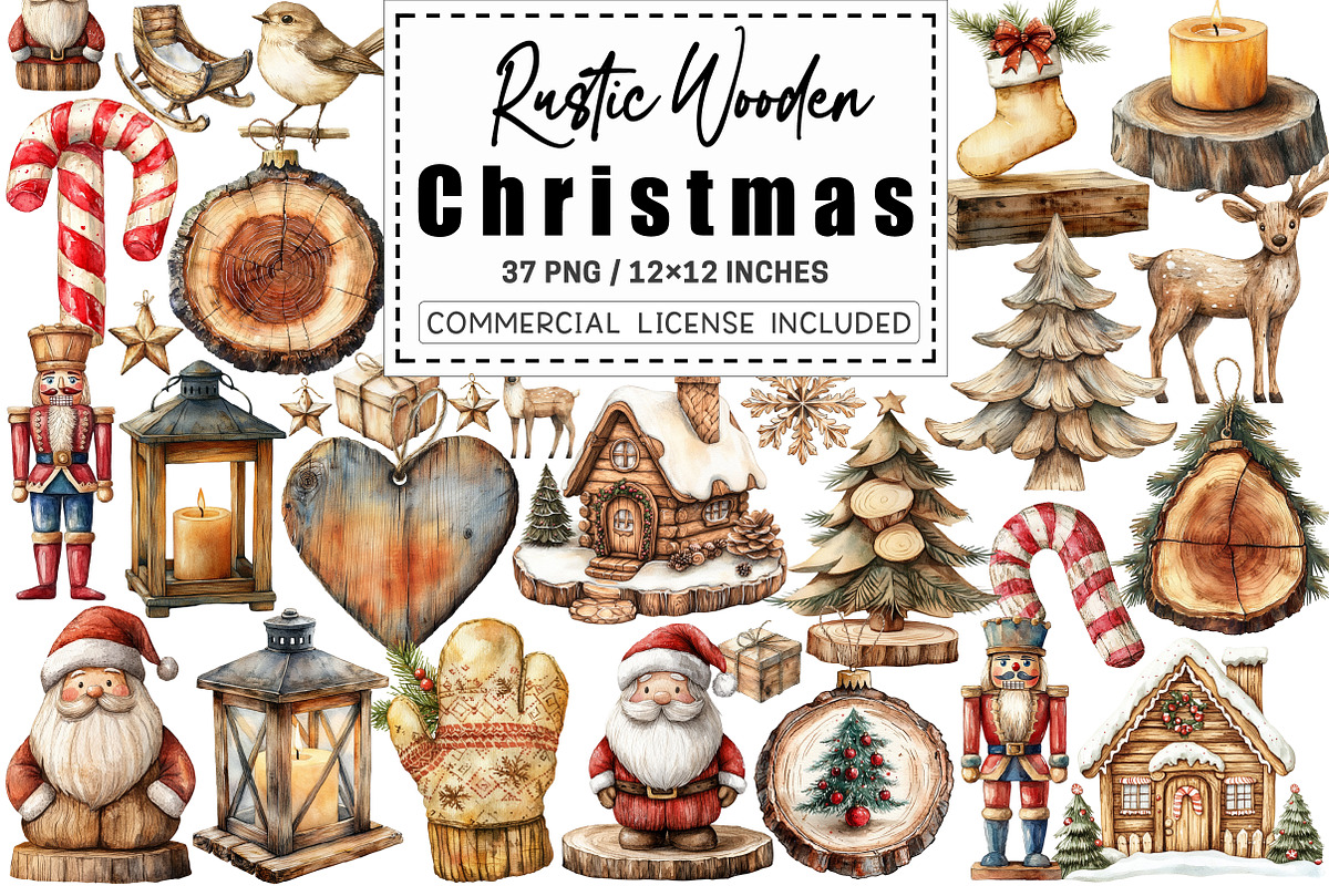 Rustic Wooden Christmas Clipart, a Graphic by CitraGraphics (Photo 1 of 4)