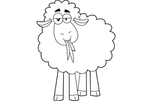 Outlined Funny Sheep Character, an Illustration by HitToon