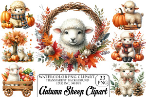 Watercolor Autumn Sheep Clipart, an Illustration by DreamPrint404