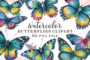 Watercolor Butterflies Clipart, an Illustration by Libby Wishes