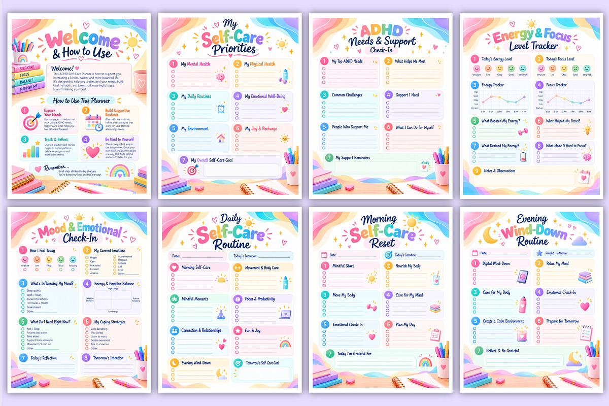 ADHD Self-Care Planner | Self-Care, a Stationery Template by Mustafiz (Photo 2 of 4)