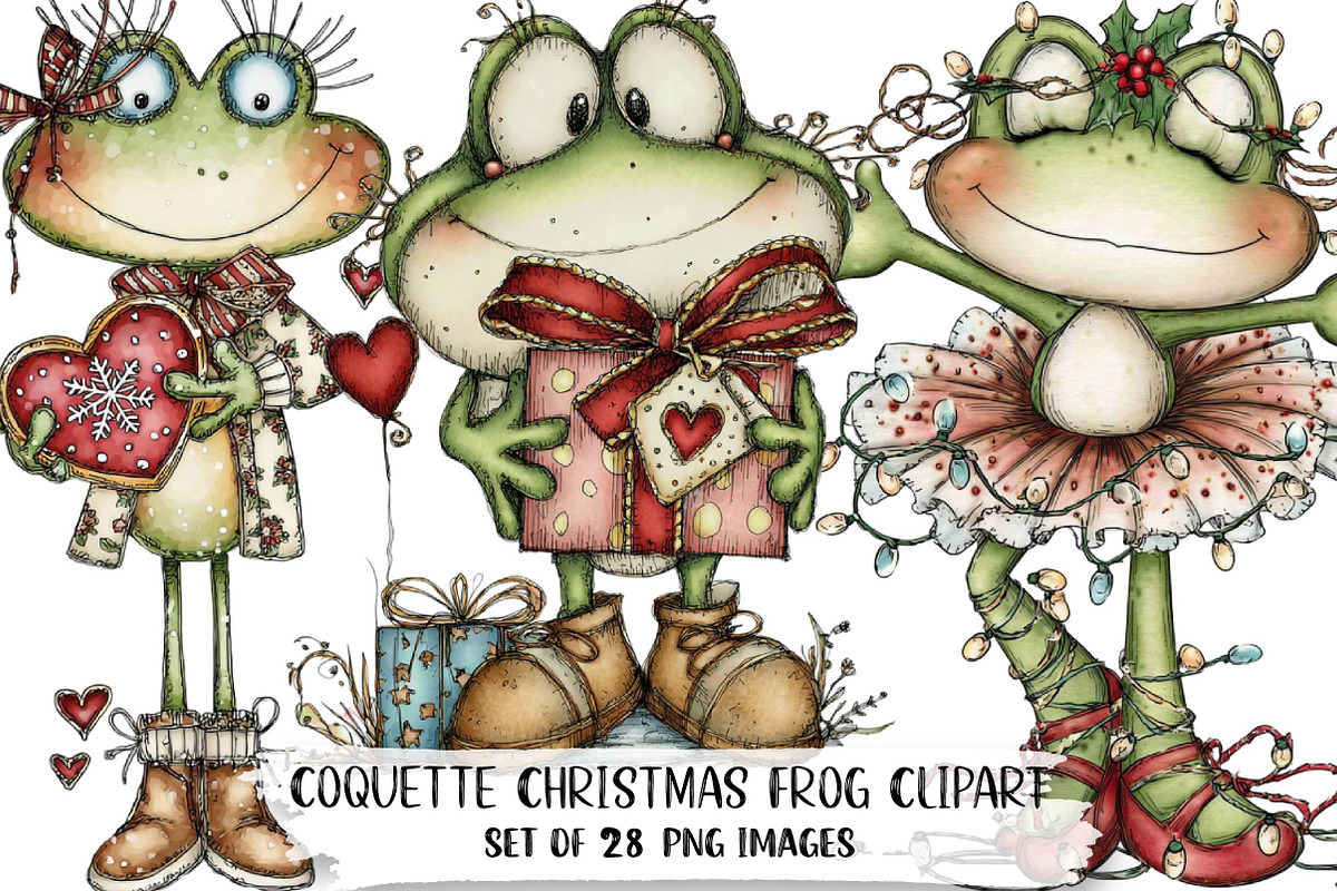Coquette Christmas Frog Clipart, an Illustration by DreamPrint404 (Photo 4 of 4)