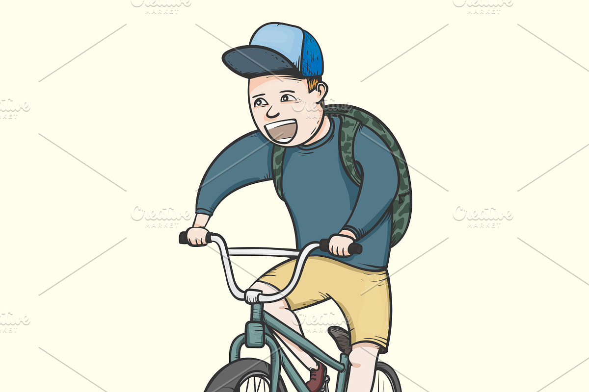 School boy riding bmx bycicle, an Education Illustration by Funky corner (Photo 1 of 2)