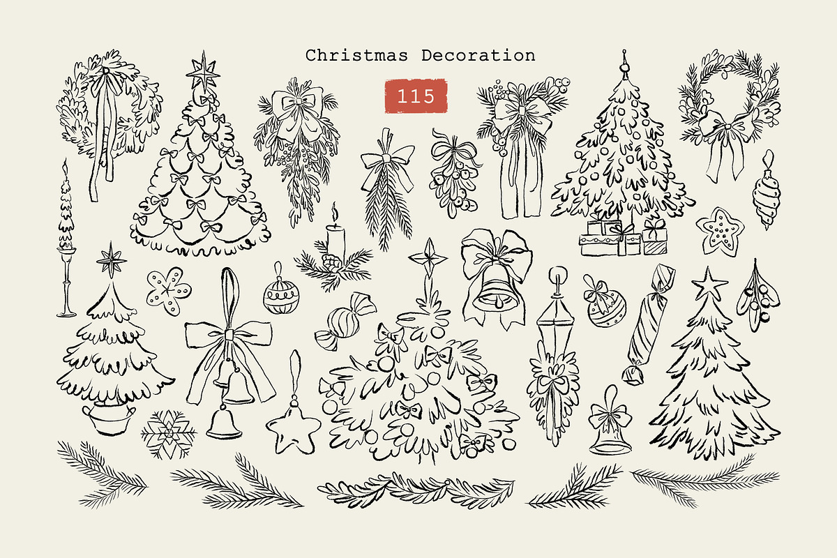 Christmas Line Art Hand Drawn Set, a Seasonal Illustration by Berentine.art (Photo 3 of 9)