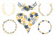 Navy & Yellow Floral Heart Clipart, an Illustration by Amanda Ilkov (Thumbnail 3 of 4)