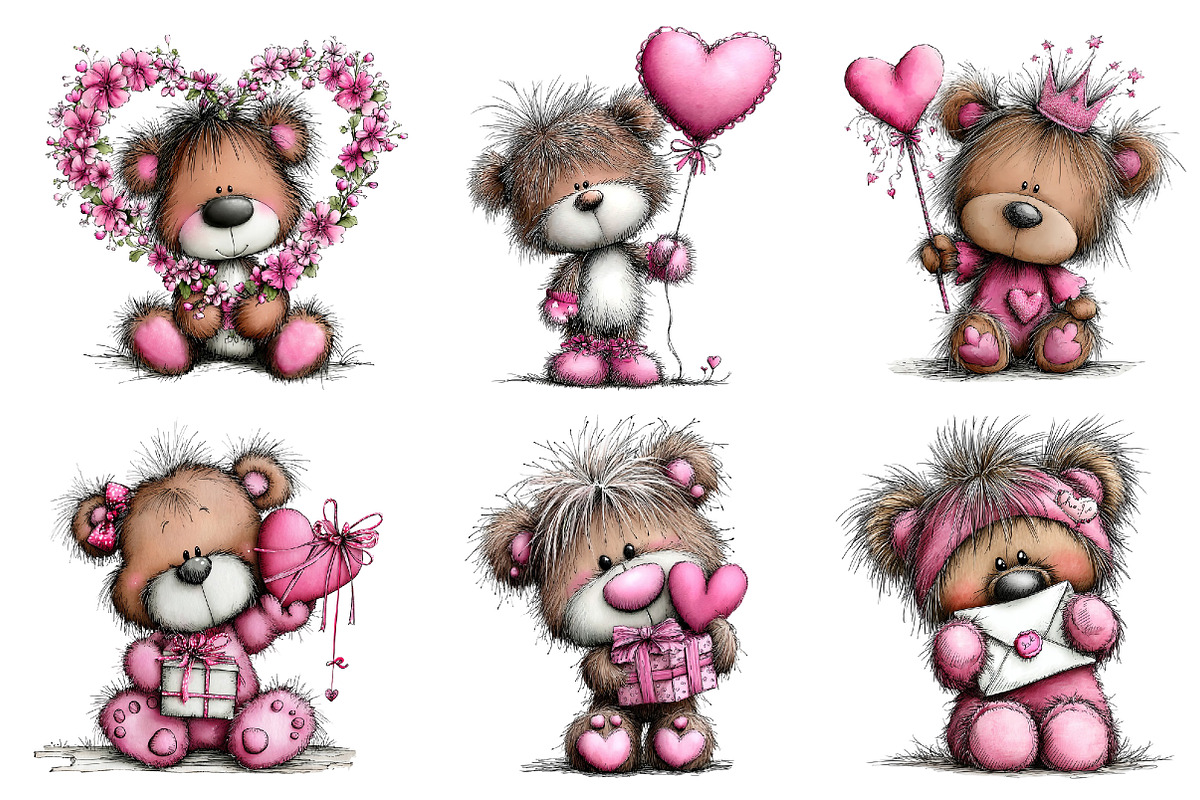Valentine's Whimsical Bear Clipart, an Illustration by Dream Creation (Photo 5 of 8)