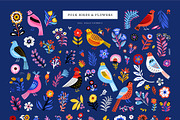Birds & Flowers | Folk style clipart, an Animal Illustration by Olia (Thumbnail 2 of 14)