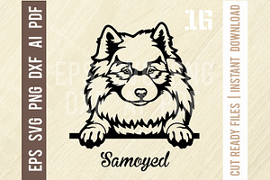 Samoyed Peeking Dog SVG Stencil