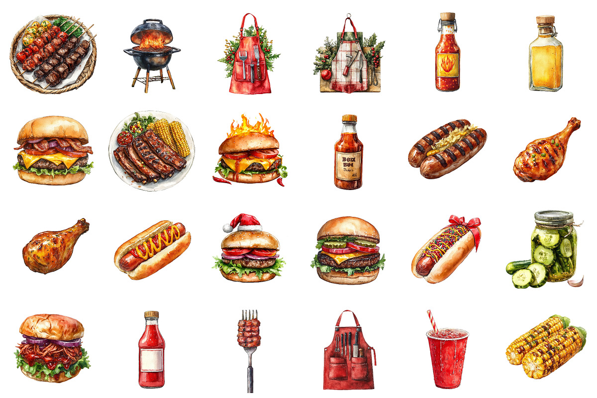 Watercolor Bbq Barbecue Clipart, an Illustration by SinaCreation (Photo 2 of 5)