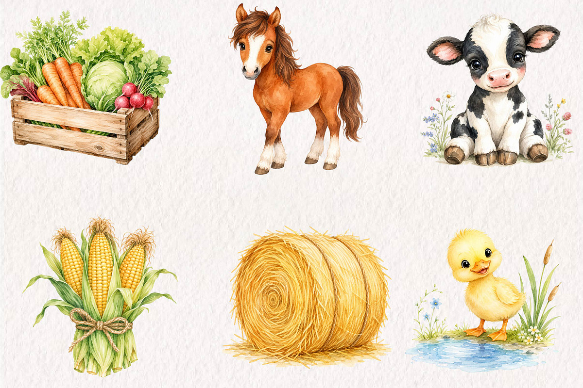 Farm Animal Clipart - Watercolor, a Seasonal Illustration by CreationArt (Photo 2 of 7)