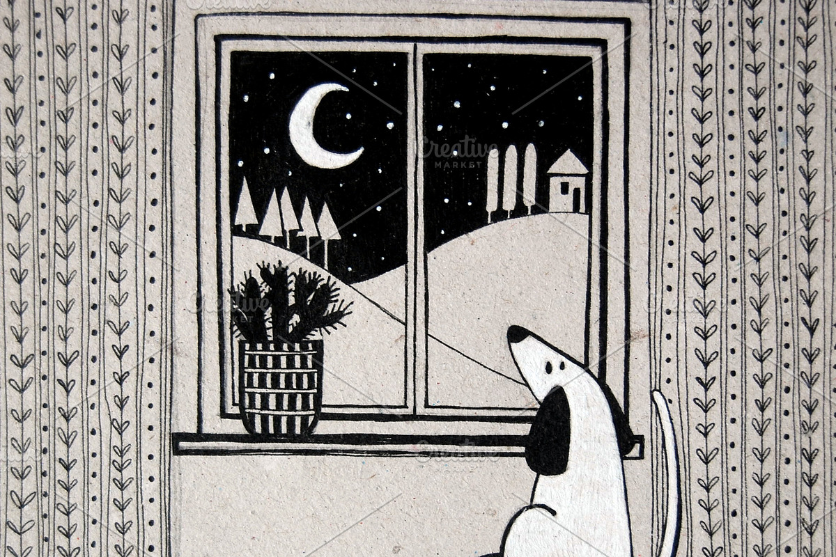 dog looking out the window, an Animal Illustration by rebekka_ivacson