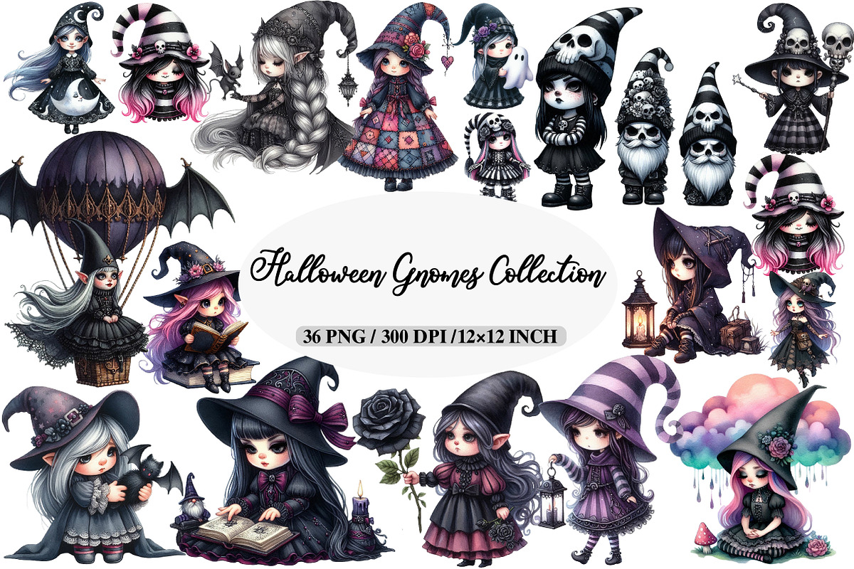 Gothic Girl Gnomes Clipart, an Illustration by Daily.Designs (Photo 1 of 5)