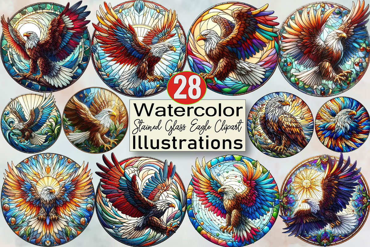 Stained Glass Eagle Clipart Bundle, an Illustration by SVGArt (Photo 1 of 7)