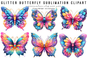 Glitter butterfly sublimation clipar, an Illustration by SinaCreation