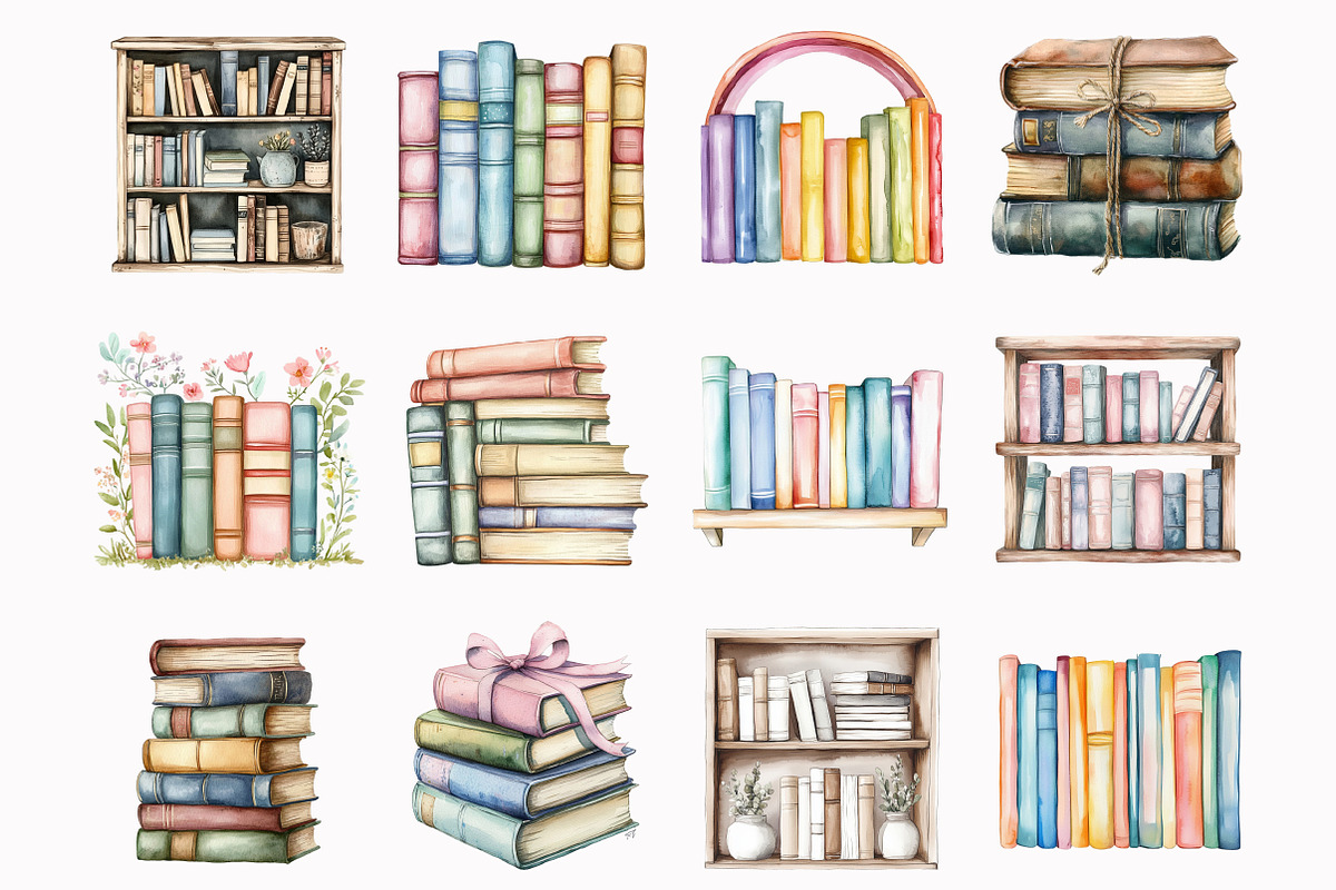 Watercolor Bookshelf Clipart, an Illustration by Design Market (Photo 3 of 4)
