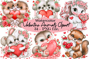Valentine Animals Clipart Bundle