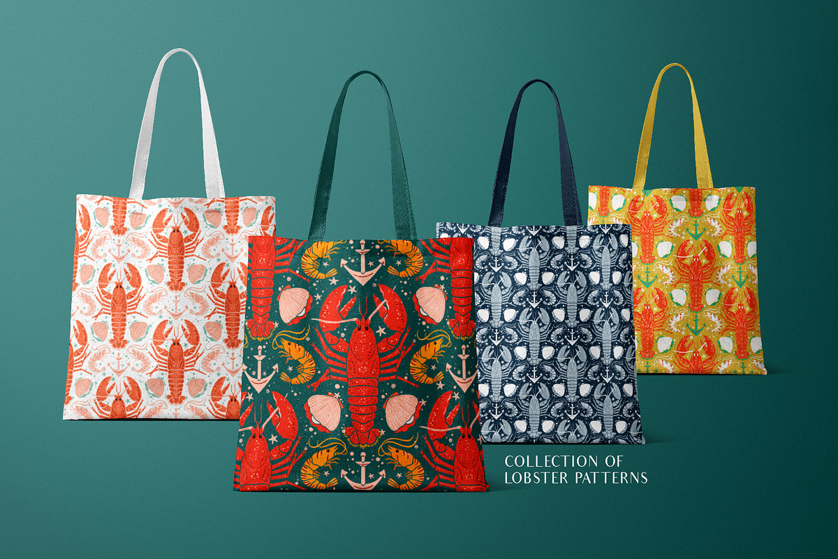 Lobster - Repeat Patterns Collection, a Pattern Graphic by Julia M. Watercolor (Photo 5 of 10)