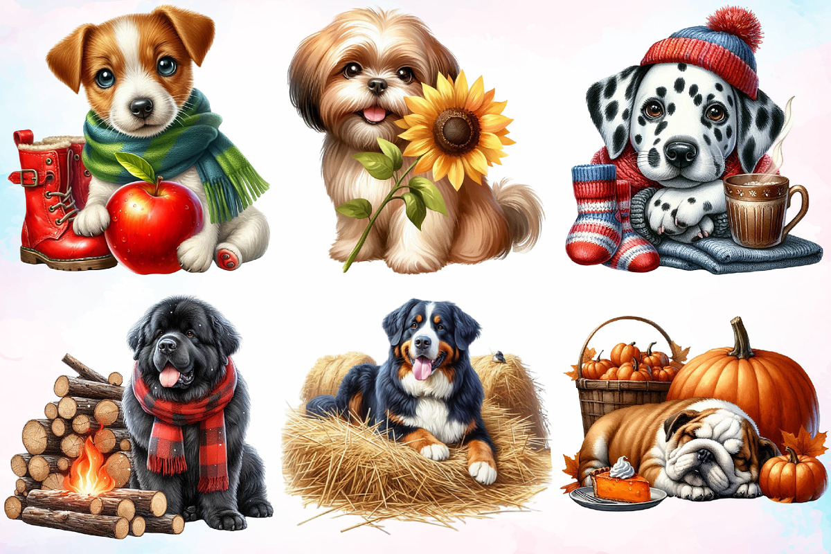 Watercolor Autumn Dog Clipart Bundle, a Seasonal Illustration by Canvas Craft (Photo 5 of 8)