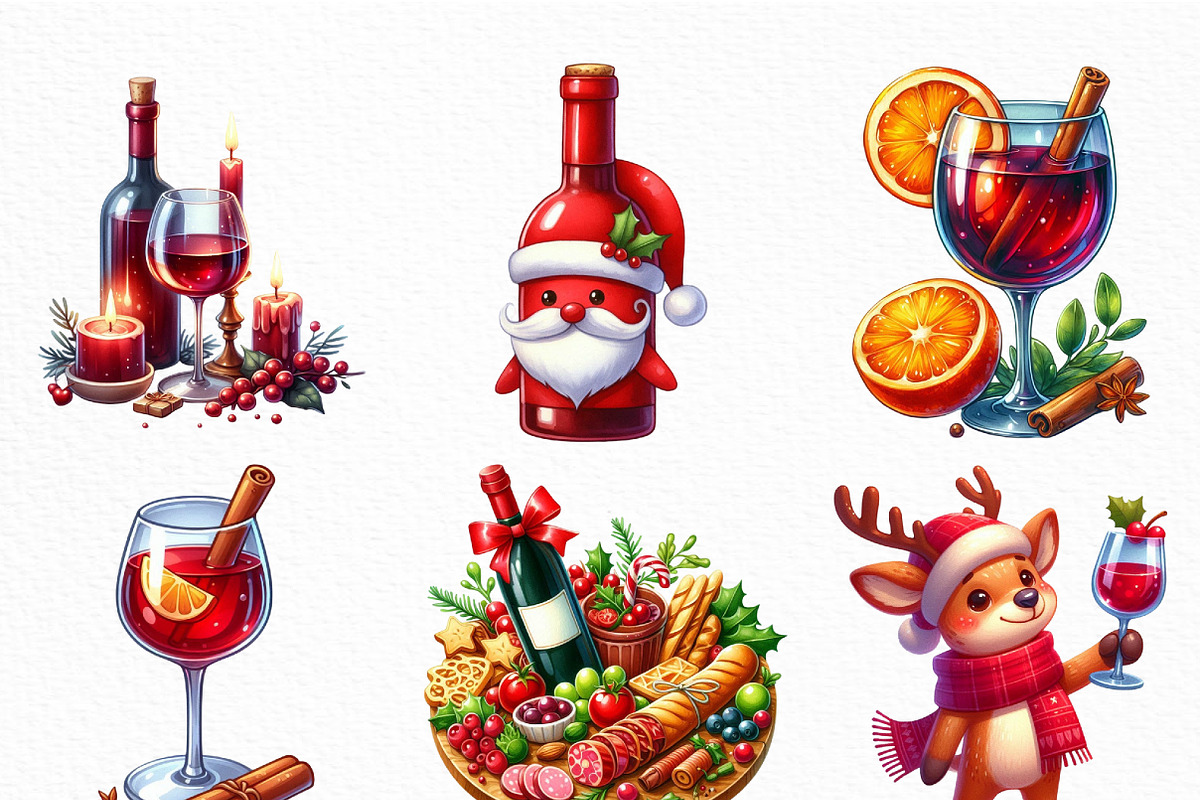 Christmas Red Wine Clipart, an Illustration by Craft Nest (Photo 4 of 6)