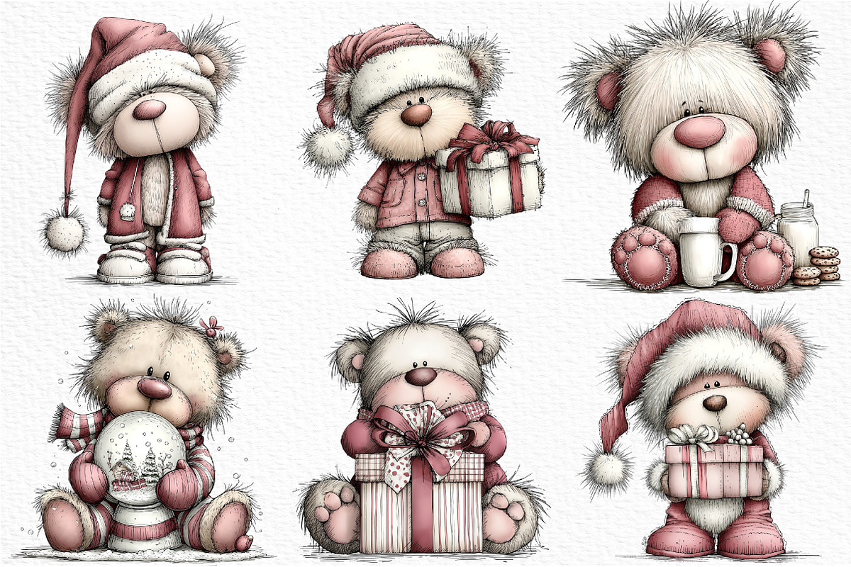 Whimsical Christmas Teddy Clipart, an Illustration by Craft Nest (Photo 2 of 6)